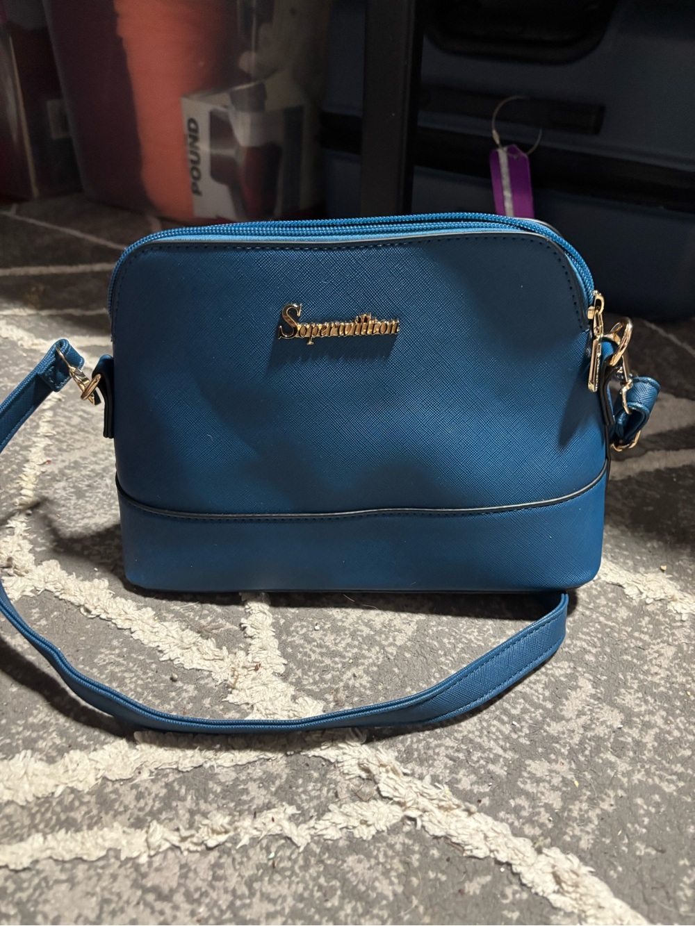 Blue Saffiano Crossbody Bag by